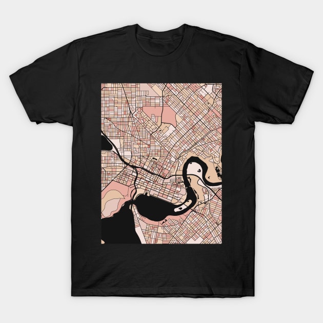 Perth Map Pattern in Soft Pink Pastels T-Shirt by PatternMaps